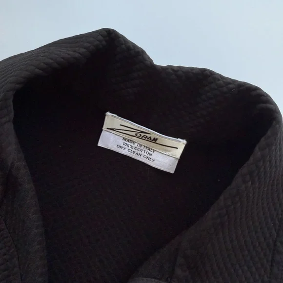 Vintage Zoran Textured Black Cotton Minimalist Boxy Open Blazer Jacket O/ S M L